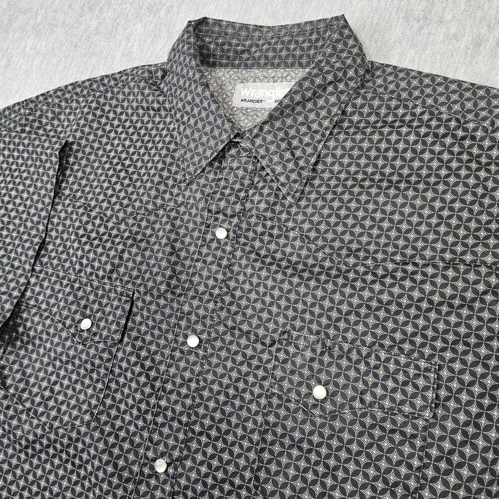Wrangler Shirt Men XL Black Geometric Short Sleeve Pearl Snap Button Up Wrancher